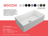 BOCCHI 1352-002-0120 Contempo Apron Front Fireclay 33 in. Single Bowl Kitchen Sink with Protective Bottom Grid and Strainer in White