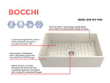 BOCCHI 1352-014-0120 Contempo Apron Front Fireclay 33 in. Single Bowl Kitchen Sink with Protective Bottom Grid and Strainer in Biscuit