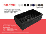 BOCCHI 1353-005-0120 Vigneto Apron Front Fireclay 33 in. Single Bowl Kitchen Sink with Protective Bottom Grid and Strainer in Black