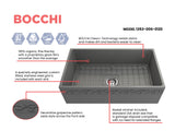 BOCCHI 1353-006-0120 Vigneto Apron Front Fireclay 33 in. Single Bowl Kitchen Sink with Protective Bottom Grid and Strainer in Matte Gray