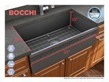 BOCCHI 1353-020-0120 Vigneto Apron Front Fireclay 33 in. Single Bowl Kitchen Sink with Protective Bottom Grid and Strainer in Matte Dark Gray