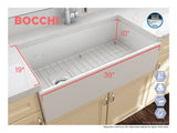 BOCCHI 1354-014-0120 Contempo Apron Front Fireclay 36 in. Single Bowl Kitchen Sink with Protective Bottom Grid and Strainer in Biscuit