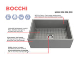 BOCCHI 1356-006-0120 Contempo Apron Front Fireclay 27 in. Single Bowl Kitchen Sink with Protective Bottom Grid and Strainer in Matte Gray