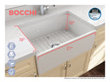 BOCCHI 1356-014-0120 Contempo Apron Front Fireclay 27 in. Single Bowl Kitchen Sink with Protective Bottom Grid and Strainer in Biscuit