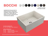 BOCCHI 1356-014-0120 Contempo Apron Front Fireclay 27 in. Single Bowl Kitchen Sink with Protective Bottom Grid and Strainer in Biscuit