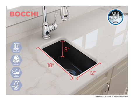 BOCCHI 1358-020-0120 Sotto Dual-mount Fireclay 12 in. Single Bowl Bar Sink with  Strainer in Matte Dark Gray