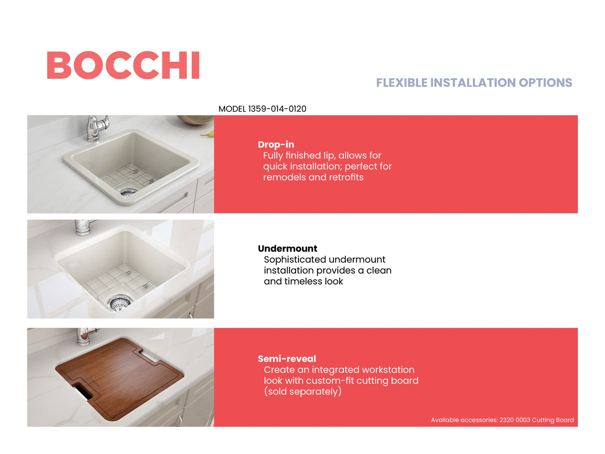 BOCCHI 1359-014-0120 Sotto Dual-mount Fireclay 18 in. Single Bowl Bar Sink with Protective Bottom Grid and Strainer in Biscuit