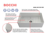 BOCCHI 1481-002-0120 Aderci Ultra-Slim Farmhouse Apron Front Fireclay 30 in. Single Bowl Kitchen Sink with Protective Bottom Grid and Strainer in Matte White