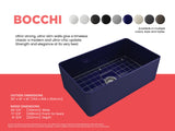 BOCCHI 1481-010-0120 Aderci Ultra-Slim Farmhouse Apron Front Fireclay 30 in. Single Bowl Kitchen Sink with Protective Bottom Grid and Strainer in Sapphire Blue