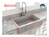 BOCCHI 1500-006-0127 Nuova Apron Front Drop-In Fireclay 34 in. Single Bowl Kitchen Sink with Protective Bottom Grid and Strainer in Matte Gray