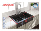 BOCCHI 1501-004-0127 Nuova Apron Front Drop-In Fireclay 34 in. 50/50 Double Bowl Kitchen Sink with Protective Bottom Grids and Strainers in Matte Black