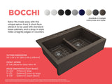 BOCCHI 1501-025-0127 Nuova Apron Front Drop-In Fireclay 34 in. 50/50 Double Bowl Kitchen Sink with Protective Bottom Grids and Strainers in Matte Brown