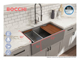 BOCCHI 1504-006-0120 Contempo Step-Rim Apron Front Fireclay 33 in. Single Bowl Kitchen Sink with Integrated Work Station & Accessories in Matte Gray