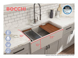 BOCCHI 1504-014-0120 Contempo Step-Rim Apron Front Fireclay 33 in. Single Bowl Kitchen Sink with Integrated Work Station & Accessories in Biscuit