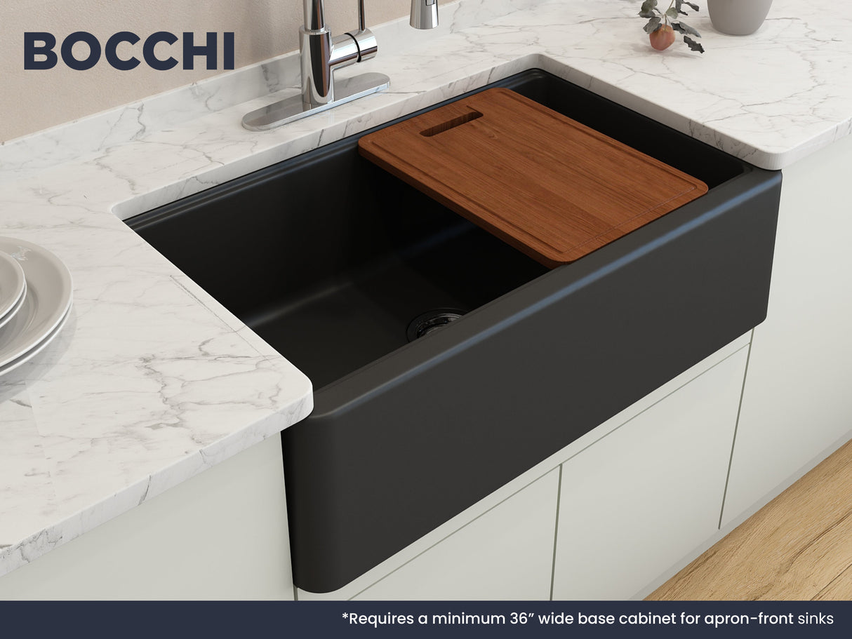 BOCCHI 1600-504-2020SS Kit: 1600 Arona Apron-Front 33 in. Single Bowl Granite Composite Kitchen Sink with Integrated Workstation and Accessories w/ Livenza 2.0 Faucet