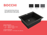 BOCCHI 1606-504-0126 Campino Uno Dual Mount Granite Composite 24 in. Single Bowl Kitchen Sink with Strainer in Matte Black