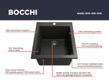 BOCCHI 1608-505-0126 Campino Uno Dual Mount Granite Composite 16 in. Single Bowl Bar Sink with Strainer in Metallic Black