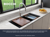 BOCCHI 1618-505-0126 Baveno Lux Undermount 34D in. Double Bowl Granite Composite Kitchen Sink with Integrated Workstation and Accessories in Metallic Black