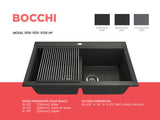 BOCCHI 1618-505-0126HP Baveno Lux Undermount 34D in. Double Bowl Granite Composite Kitchen Sink with Integrated Workstation and Accessories in Metallic Black with Covers