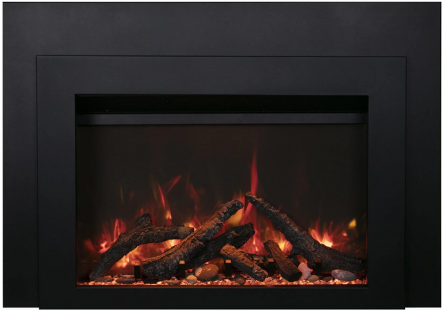 Amantii INS-FM-34 Insert Series - 34" Electric Fireplace Insert with Black Steel Surround and Overlay