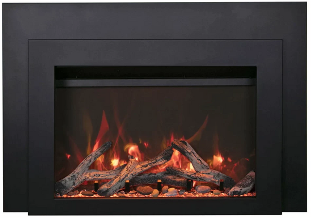 Amantii INS-FM-34 Insert Series - 34" Electric Fireplace Insert with Black Steel Surround and Overlay