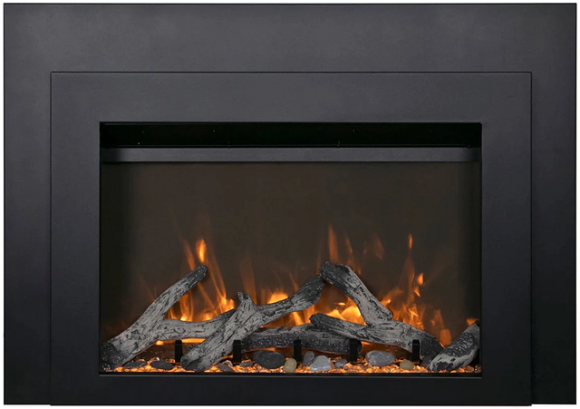 Amantii INS-FM-34 Insert Series - 34" Electric Fireplace Insert with Black Steel Surround and Overlay