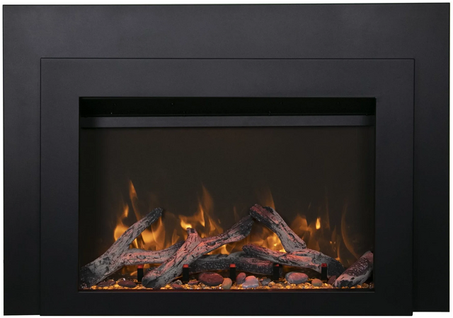 Amantii INS-FM-34 Insert Series - 34" Electric Fireplace Insert with Black Steel Surround and Overlay