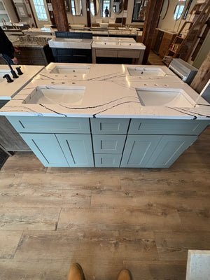 60" Shaker Moss Double Vanity by Cab-Tec – Solid Wood, Soft Close, Cambria Quartz – Floor Model