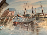 Vintage Coastal Harbor Oil Painting – Wood Frame