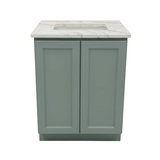 Gray cabinet with white countertop on a white background