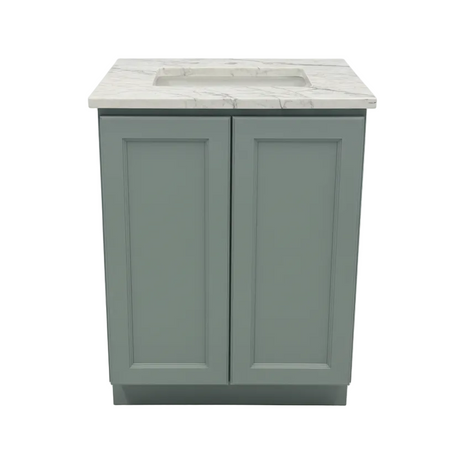 Gray cabinet with white countertop on a white background