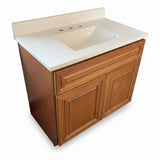 J&K Cabinetry 36" Vanity Sink Base – Cinnamon Glazed with Wolf Cotton White Vanity Top