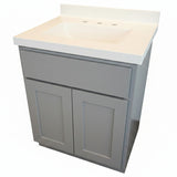 27" Essential Gray Vanity with Custom White Solid Surface Top & Integrated Sink
