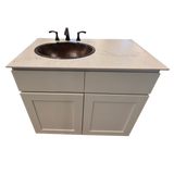 KCD Essentials 36" White Vanity with Calcutta Blanc THINSCAPE Top, Hammered Copper Sink & Bronze Faucet