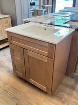 30" Shaker Caramel Vanity with Solid Wood Cabinet, Dovetail Drawers & Premium Vanity Top