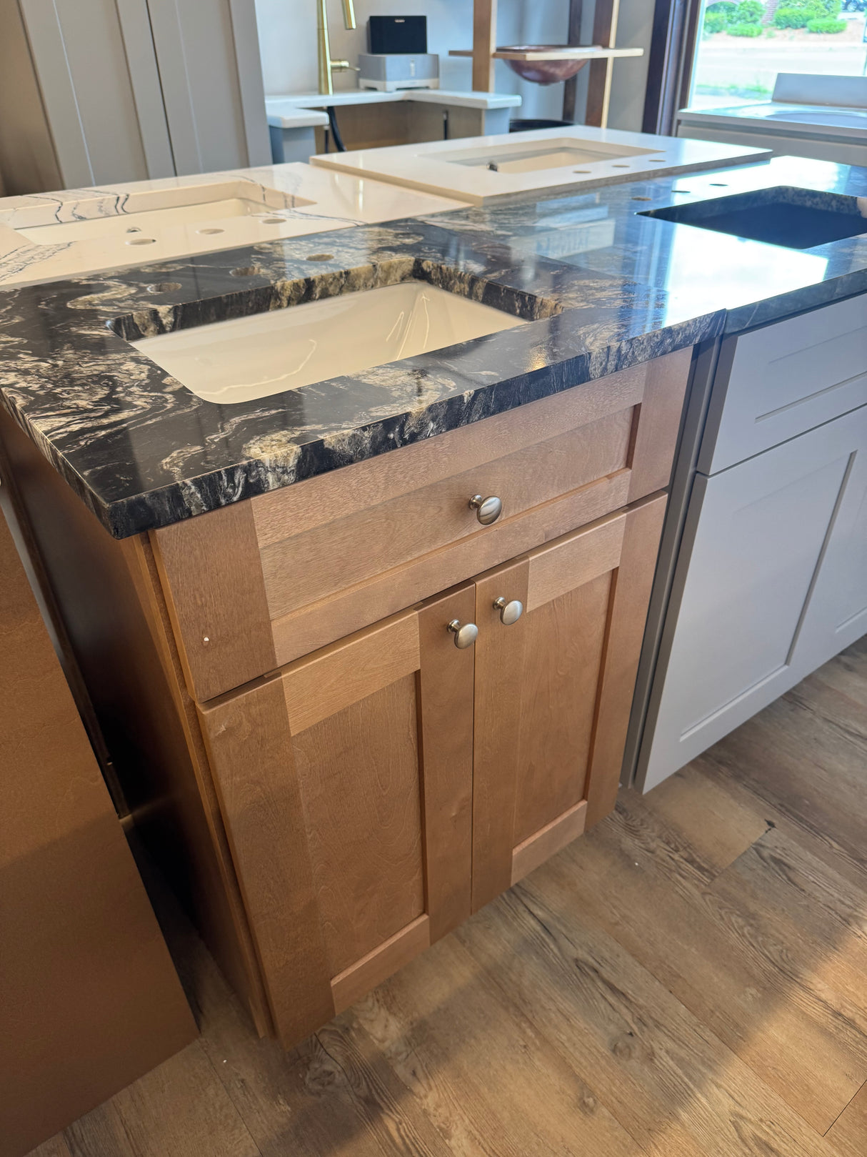 24" Salted Caramel Shaker Vanity with Titanium Granite Countertop & Designer Undermount Sink
