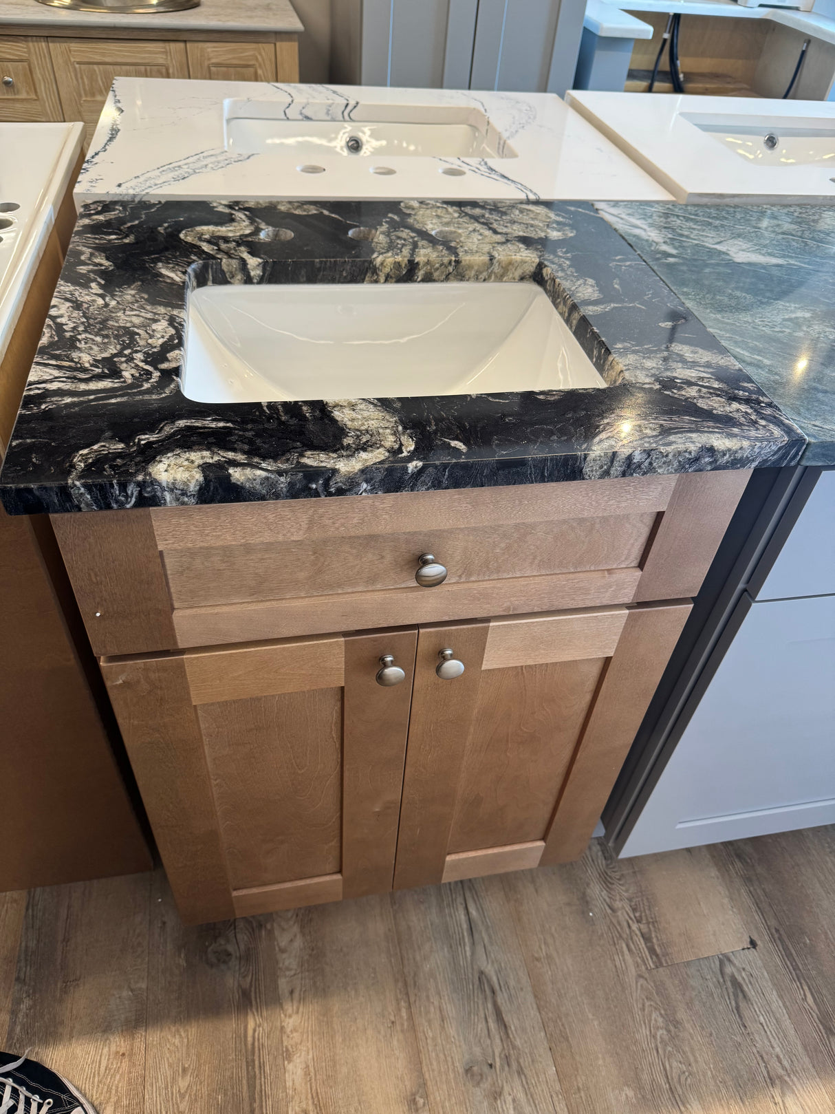 24" Salted Caramel Shaker Vanity with Titanium Granite Countertop & Designer Undermount Sink
