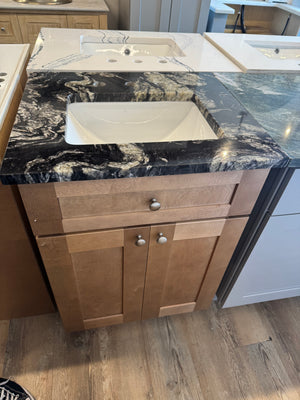 24" Salted Caramel Shaker Vanity with Titanium Granite Countertop & Designer Undermount Sink