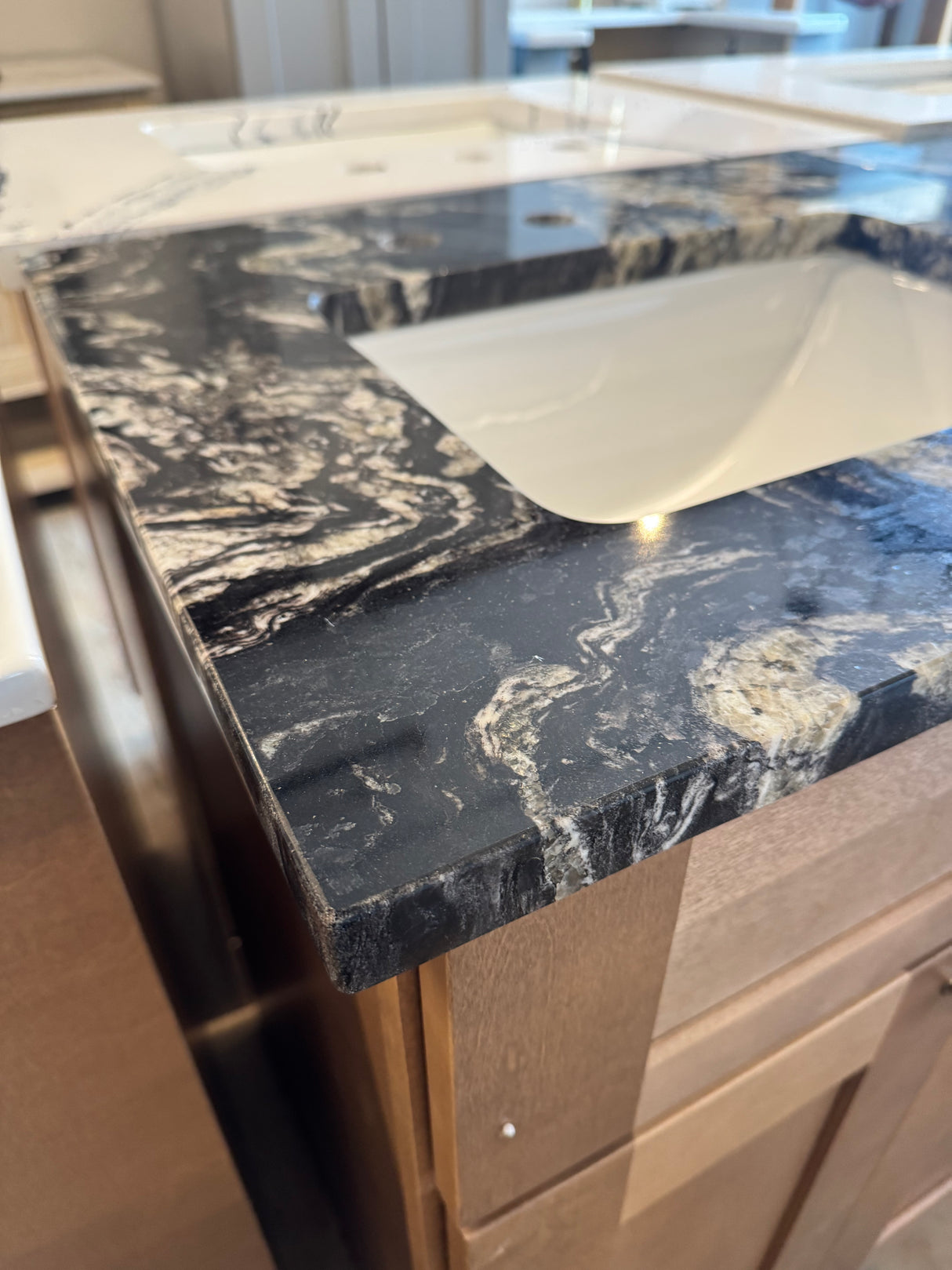24" Salted Caramel Shaker Vanity with Titanium Granite Countertop & Designer Undermount Sink