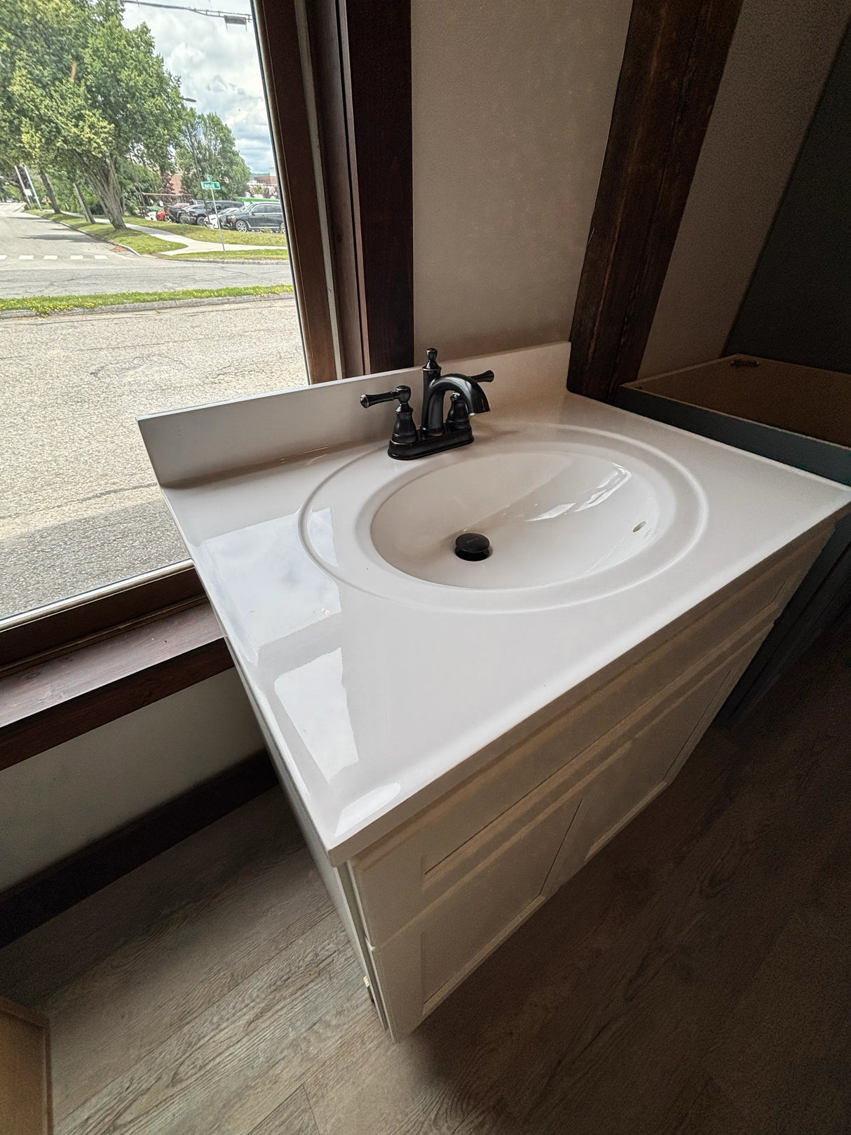 J&K Dove 30" Shaker Bathroom Vanity with White Cultured Marble Top & Oval Sink & Pfister Autry Faucet In Textured Bronze