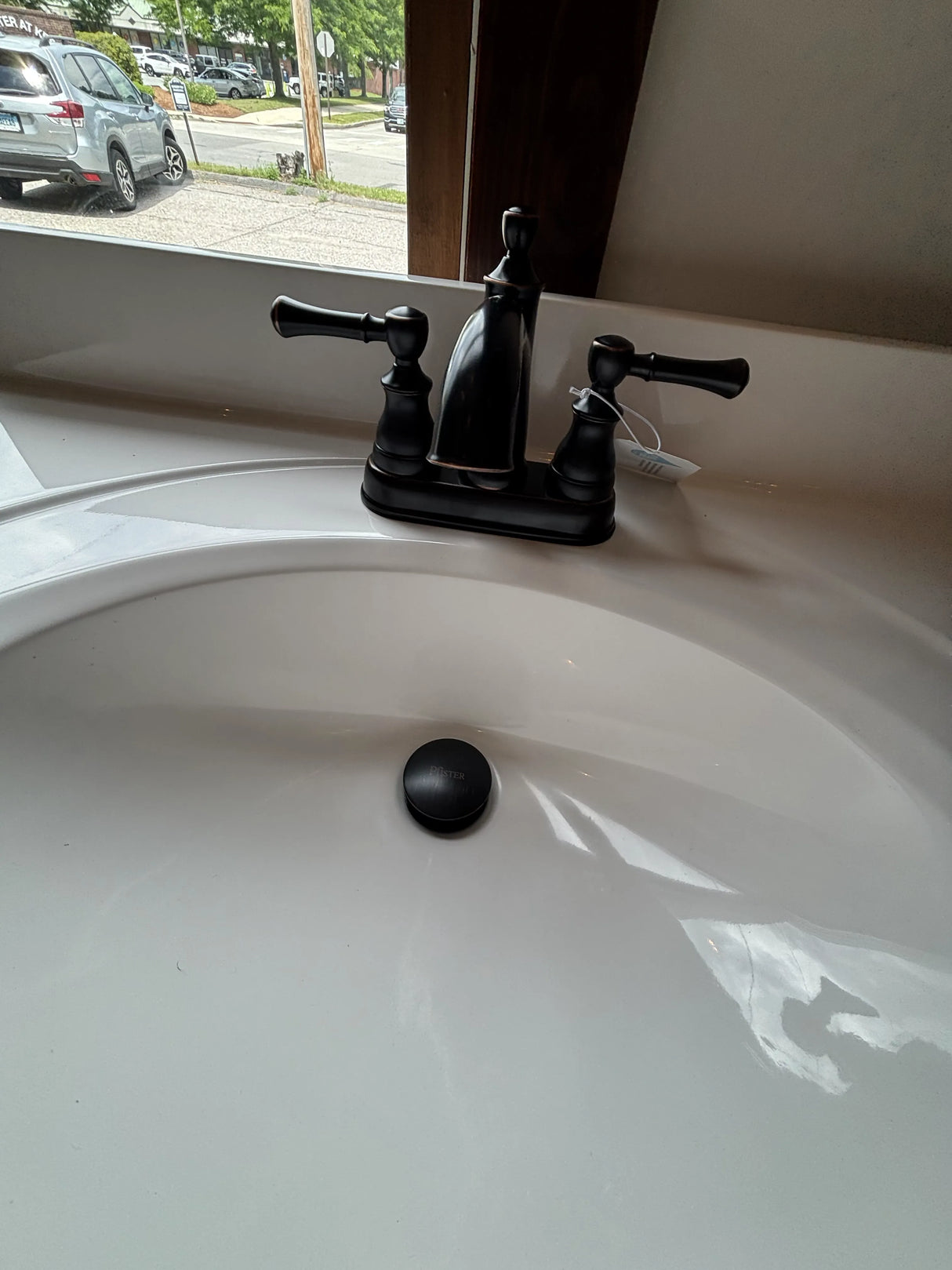 J&K Dove 30" Shaker Bathroom Vanity with White Cultured Marble Top & Oval Sink & Pfister Autry Faucet In Textured Bronze