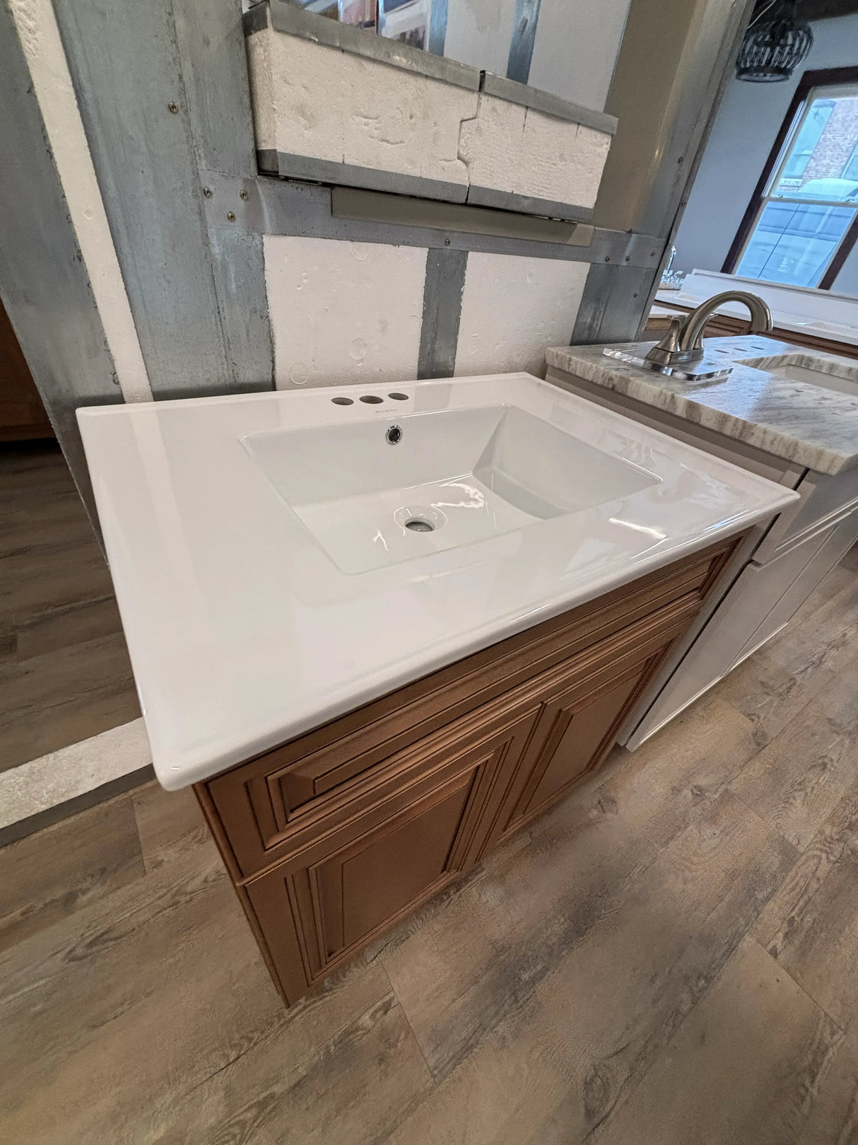 J&K Cabinetry Cinnamon Glaze 30" Bathroom Vanity with 30"  White Ceramic Swiss Maddison Vanity Top