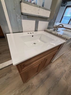 J&K Cabinetry Cinnamon Glaze 30" Bathroom Vanity with 30"  White Ceramic Swiss Maddison Vanity Top