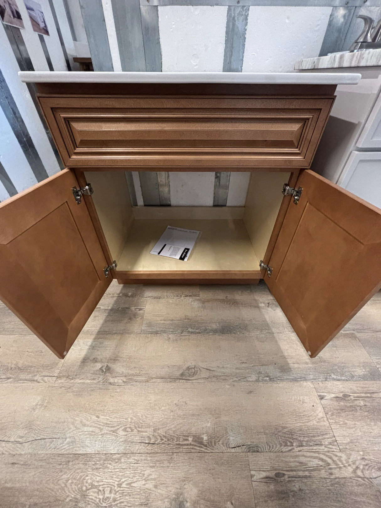 J&K Cabinetry Cinnamon Glaze 30" Bathroom Vanity with 30"  White Ceramic Swiss Maddison Vanity Top