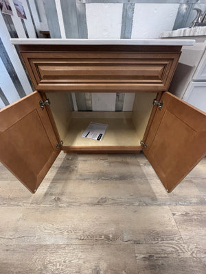 J&K Cabinetry Cinnamon Glaze 30" Bathroom Vanity with 30"  White Ceramic Swiss Maddison Vanity Top