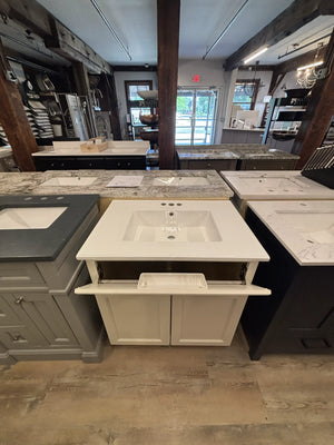J&K Cabinetry Dove 30" Bathroom Vanity with White Ceramic Swiss Maddison Top
