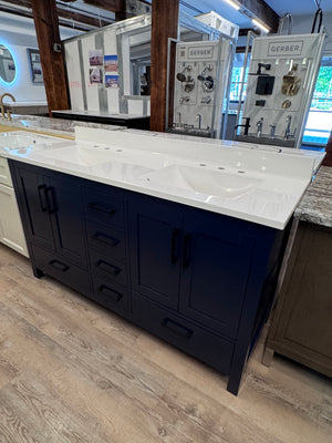 New England Home Goods "Bert" - 60" Double Sink Vanity in Navy with Cultured Marble Top