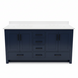 New England Home Goods "Bert" - 60" Double Sink Vanity in Navy with Cultured Marble Top