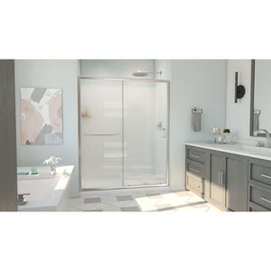 DreamLine Infinity-Z 32 in. D x 60 in. W x 78 3/4 in. H Sliding Shower Door, Base, and White Wall Kit in Brushed Nickel and Frosted Glass