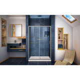 DreamLine Infinity-Z 36 in. D x 48 in. W x 74 3/4 in. H Clear Sliding Shower Door in Brushed Nickel and Center Drain Biscuit Base